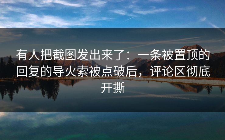 有人把截图发出来了：一条被置顶的回复的导火索被点破后，评论区彻底开撕