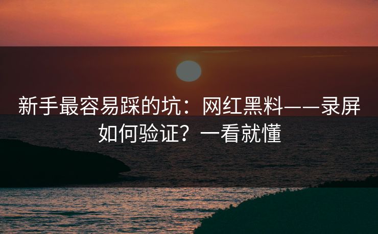 新手最容易踩的坑：网红黑料——录屏如何验证？一看就懂