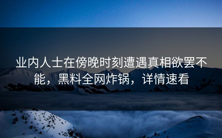 业内人士在傍晚时刻遭遇真相欲罢不能，黑料全网炸锅，详情速看