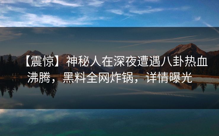【震惊】神秘人在深夜遭遇八卦热血沸腾，黑料全网炸锅，详情曝光