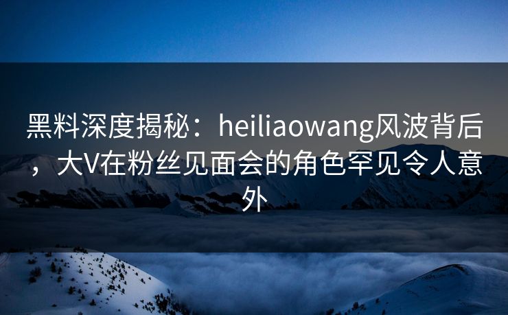 黑料深度揭秘：heiliaowang风波背后，大V在粉丝见面会的角色罕见令人意外